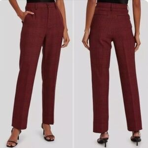 Ganni Burgundy Plaid Straight-Leg Trousers
